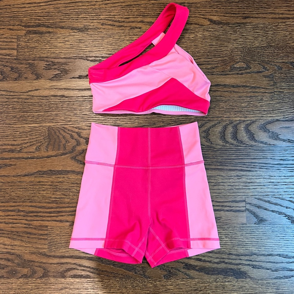 Jo and Jax light and dark pink One-Shoulder Dance Set